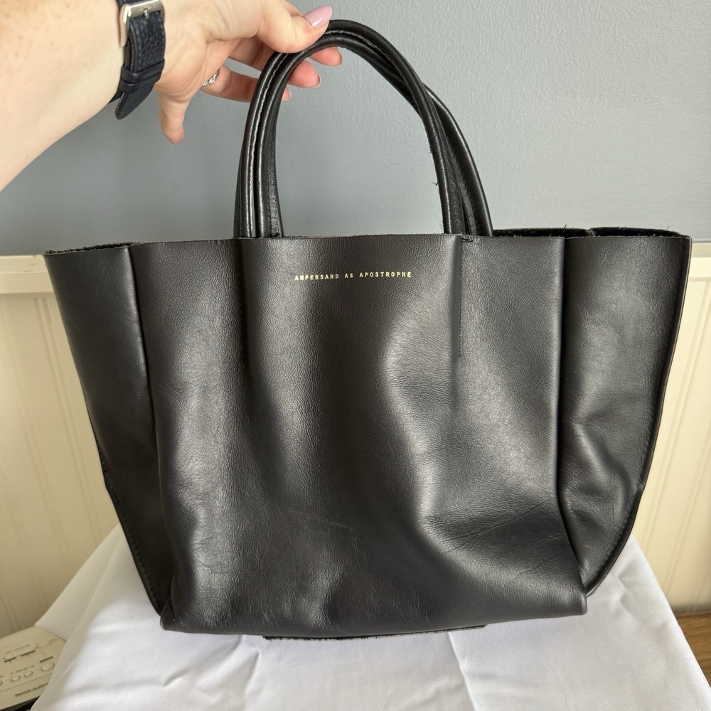 Ampersand As Apostrophe Black Leather Tote Bag Purse Hand Bag With Pouch